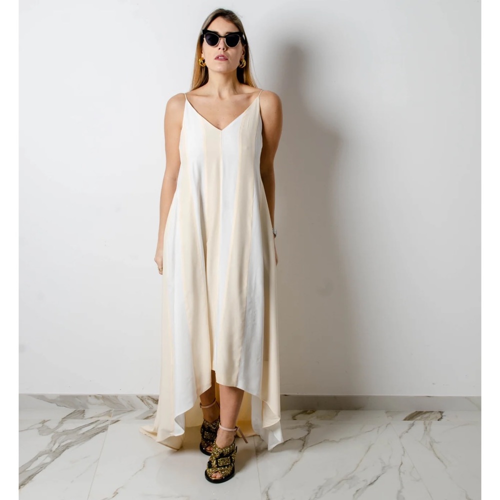 Sportmax White/Yellow Hi-Low Maxi Dress
